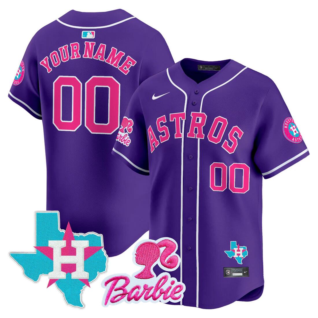 Men's Houston Astros ACTIVE PLAYER Custom Purple Barbie Patch Vapor Premier Limited Cool Base Stitched Baseball Jersey Men's Houston Astros ACTIVE PLAYER Custom Purple Barbie Patch Vapor Premier Limited Cool Base Stitched Baseball Jersey
